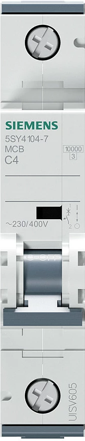 Automat Siemens 5SY41047, C4 4A, 1P, 10kA, 230/400V, bardhë/gri