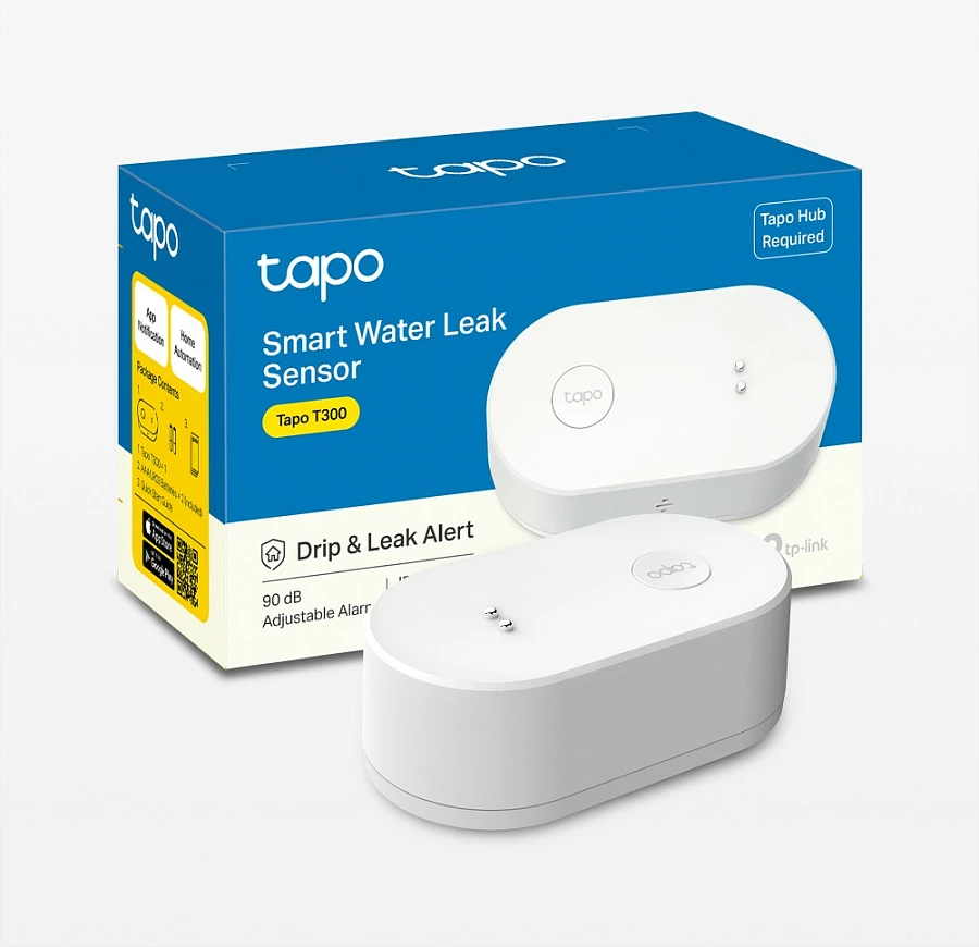 Sensor smart për rrjedhje uji TP-Link Tapo, alarm 90 dB, IP67, me bateri AAA, i bardhë