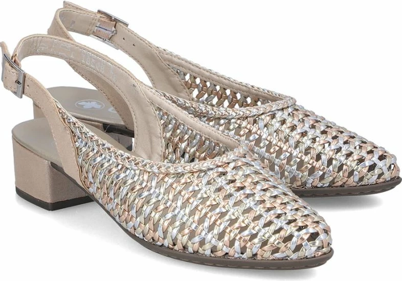 Sandale femra Rieker 47078-90, bezh metalike