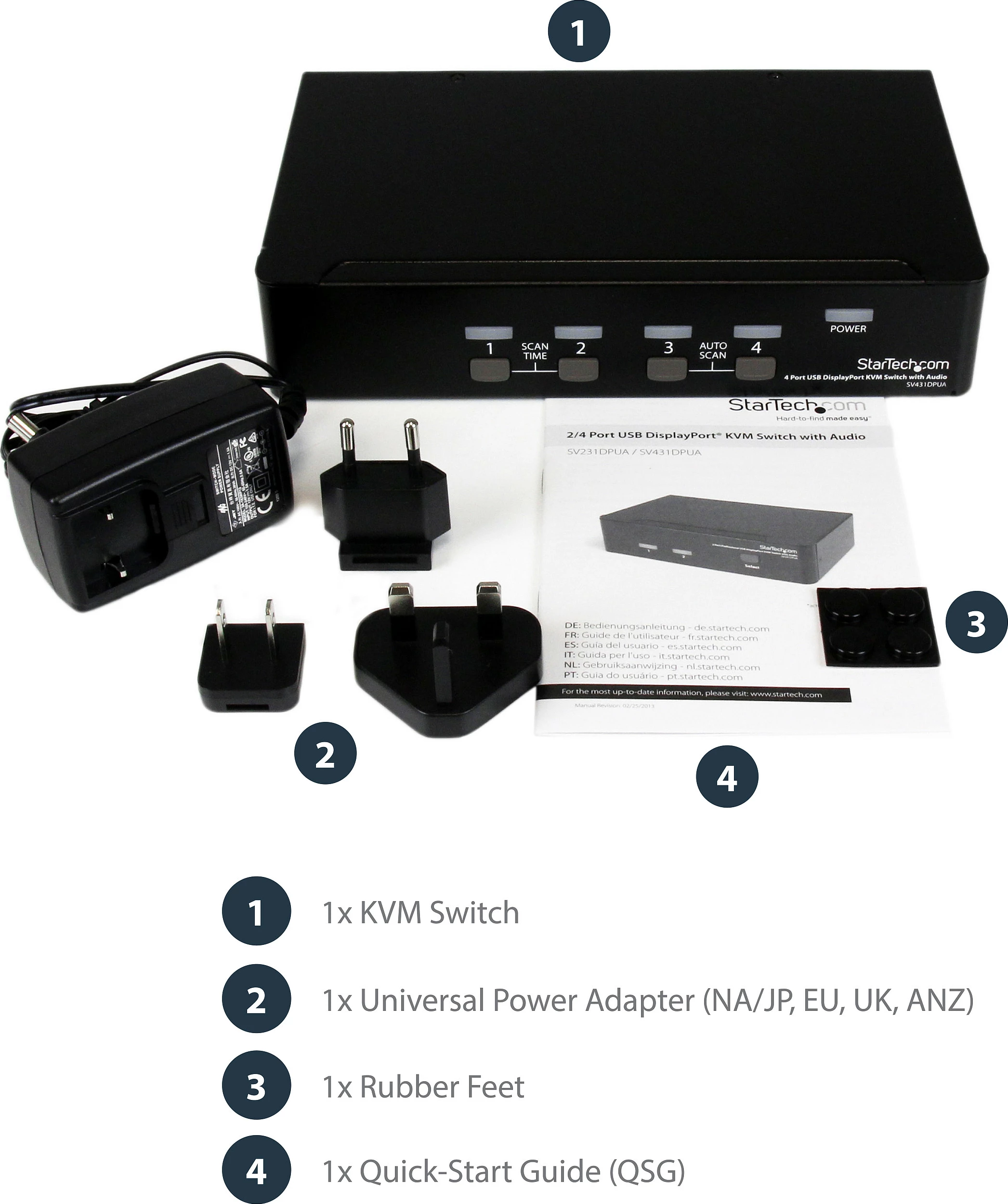 Switch KVM StarTech SV431DPUA, 4 Port USB DisplayPort me Audio, 3840x2400, i zi