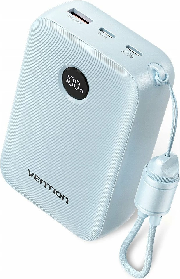 Powerbank Vention FKBL0-C 20000mAh 22.5W me display, kabllo USB-C e integrume 17cm, blu