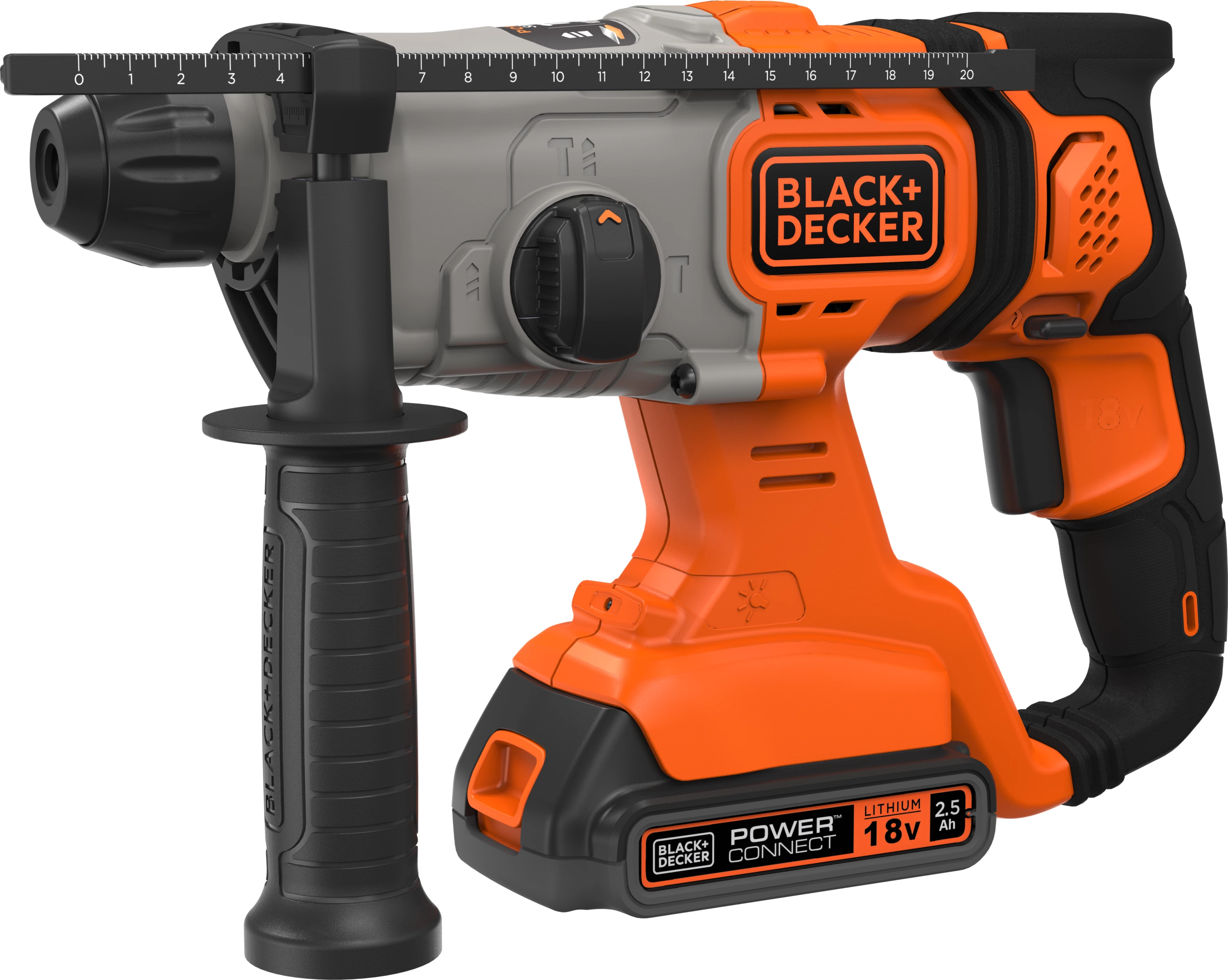 Burmashinë goditëse me bateri Black&Decker BCD900E2K, 18V, SDS+, 2x 2.5Ah, e zezë/portokalli, set