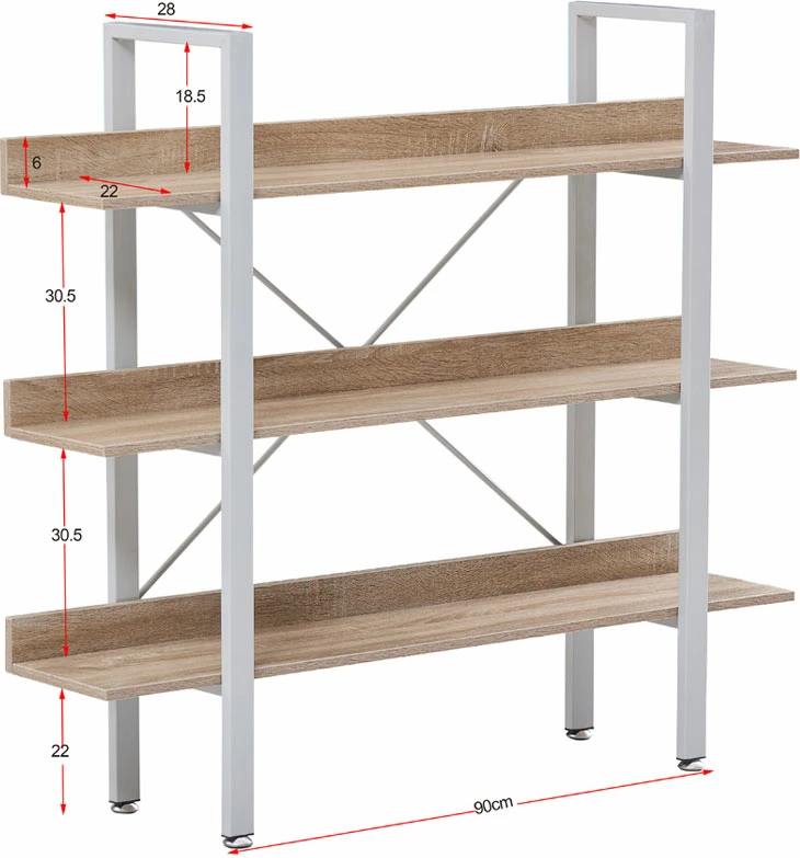 Raft librash Horizon, 3 rafte, sonoma e zezë, 120x28x106