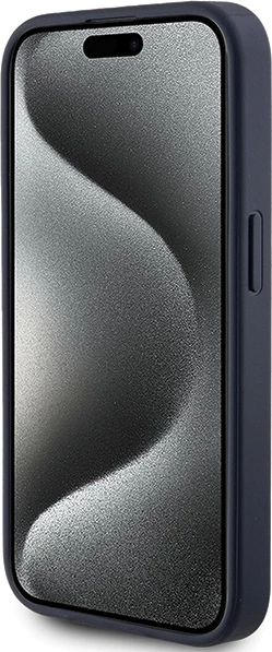 Mbështjellës Guess 4G Triangle Metal Logo GUHCP15XPG4GPB për iPhone 15 Pro Max 6.7", hardcase, TPU/PC/Eko-lëkurë, blu, në kuti