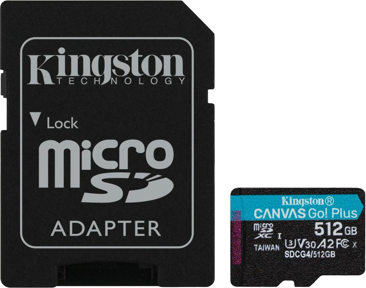 Kartelë memorie microSD Kingston Canvas Go! Plus 512GB me adapter SD