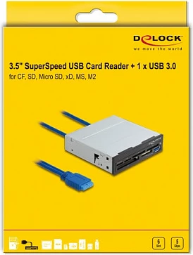 Kartëlexues i brendshëm DeLOCK 3.5" USB 3.2 Gen 1, 6 slote + portë USB-A, 5 Gbps, metalik, zi/gri