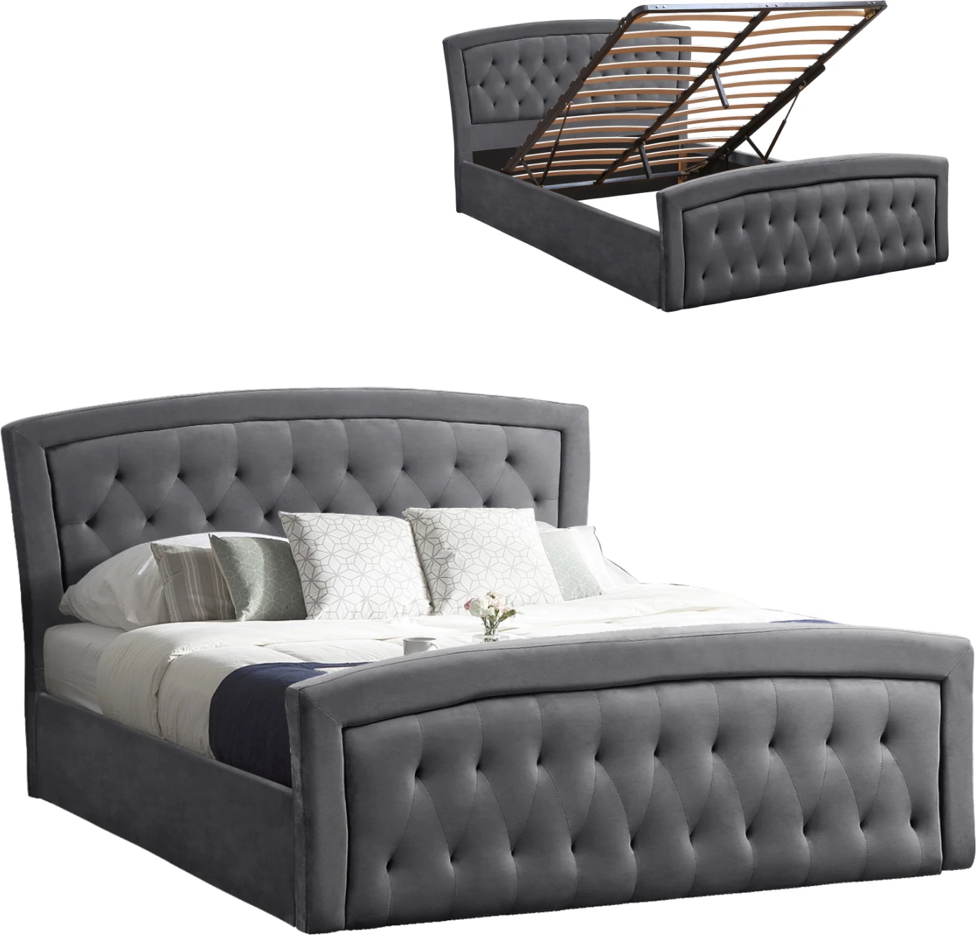 Krevat Odelia Kadife Gri me Hapsirë Ruajtje 160x200 cm