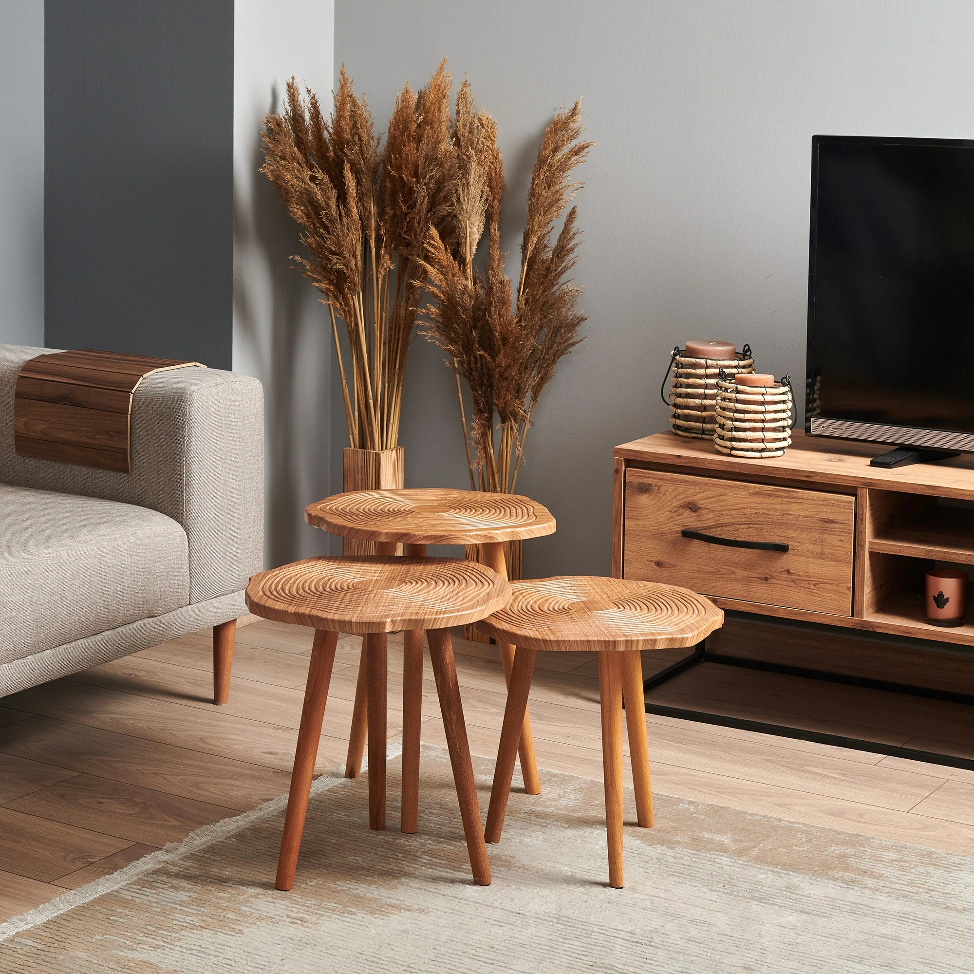 Set tavolinash ndihmëse TUVAL 048, 3 copë, ngjyrë arre