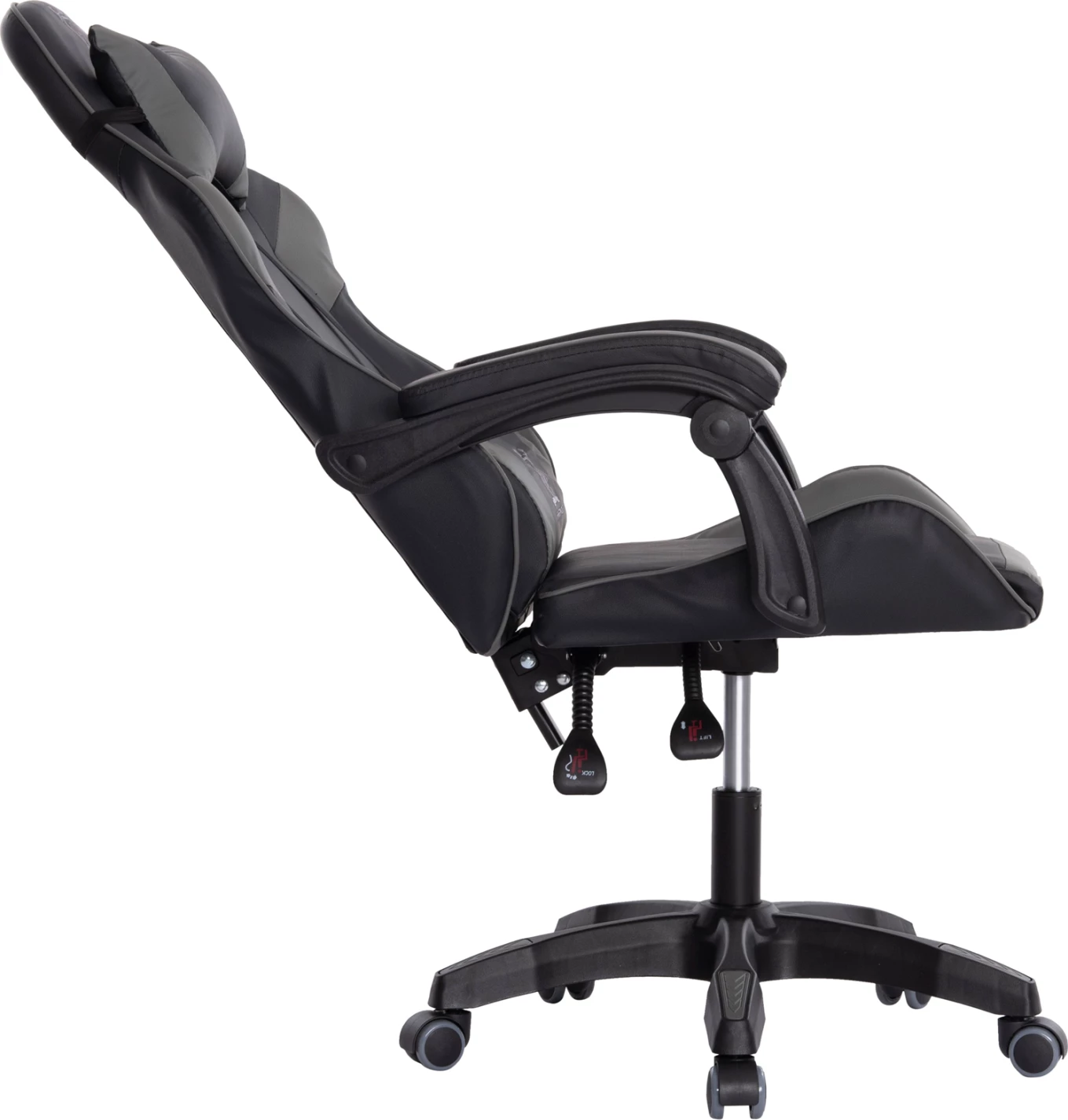 Karrige për lojëra DARREN FH1203.10, e zezë-gri, PVC & najlon, 51x49x125H cm