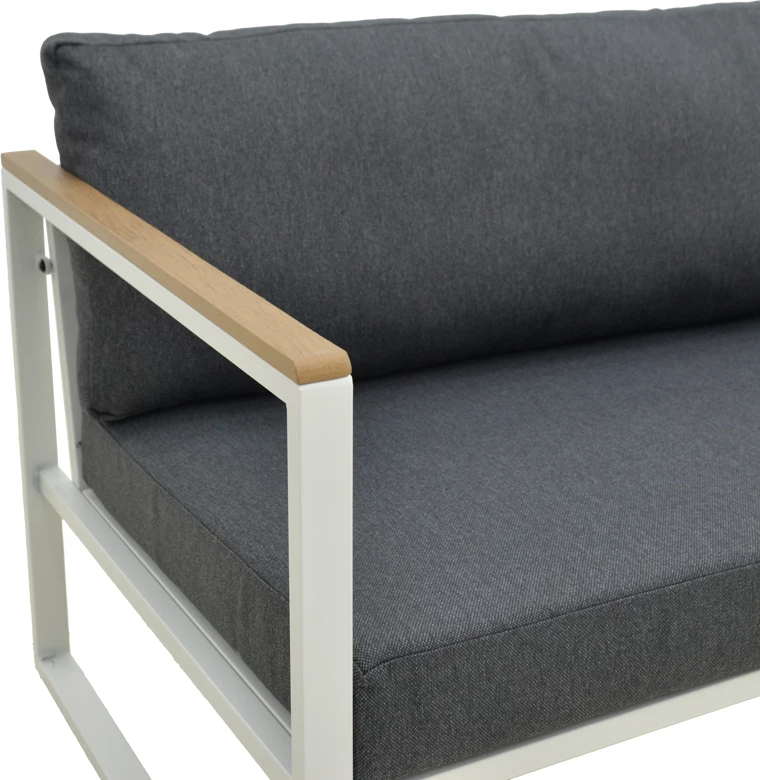 Divan treshe Aurelio, metalik, ngjyrë e bardhë, jastëkë antracit, 192x74x63cm