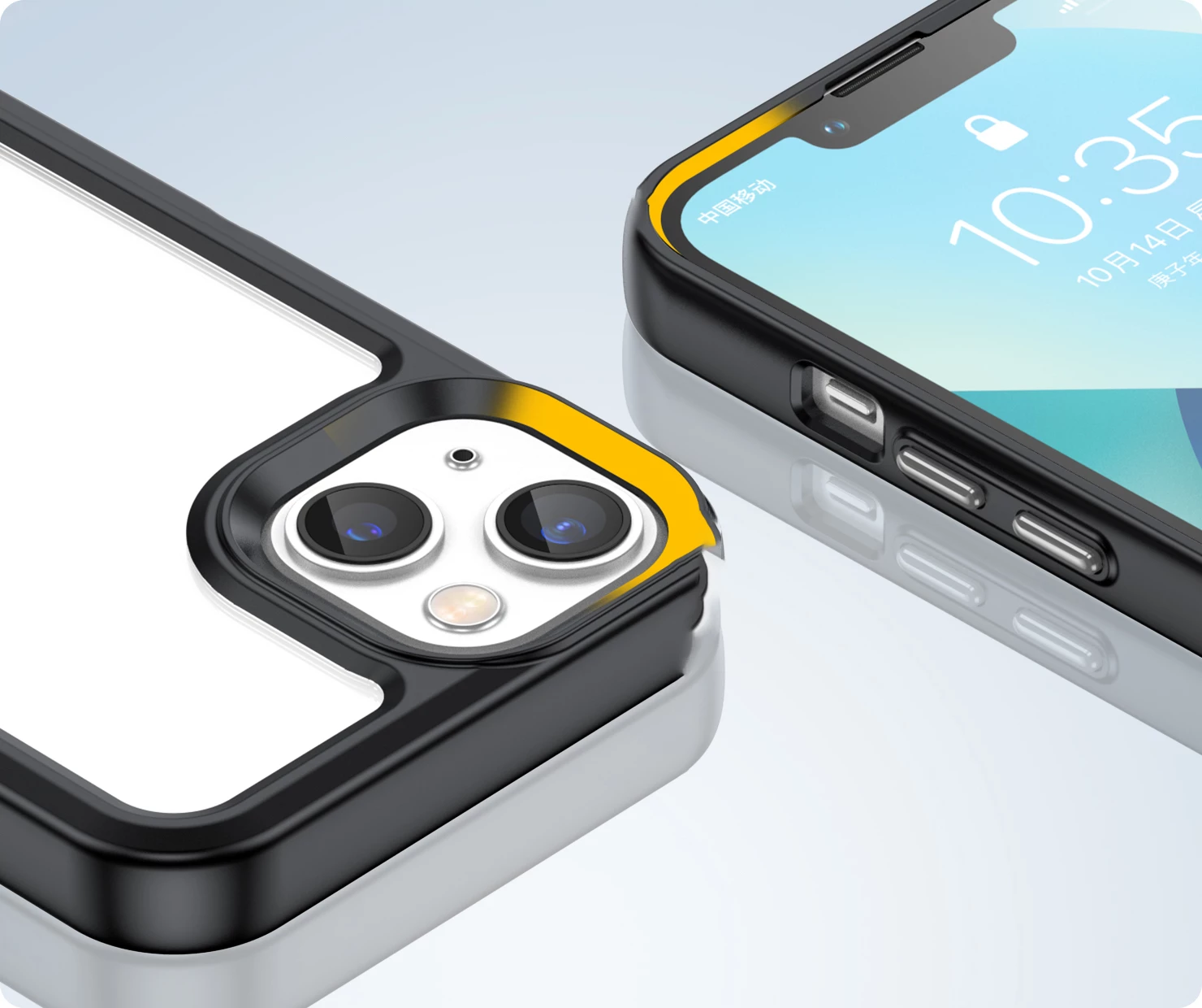 Mbështjellës Hurtel Outer Space Case për iPhone 14 Plus, hard cover me kornizë xheli, e zezë