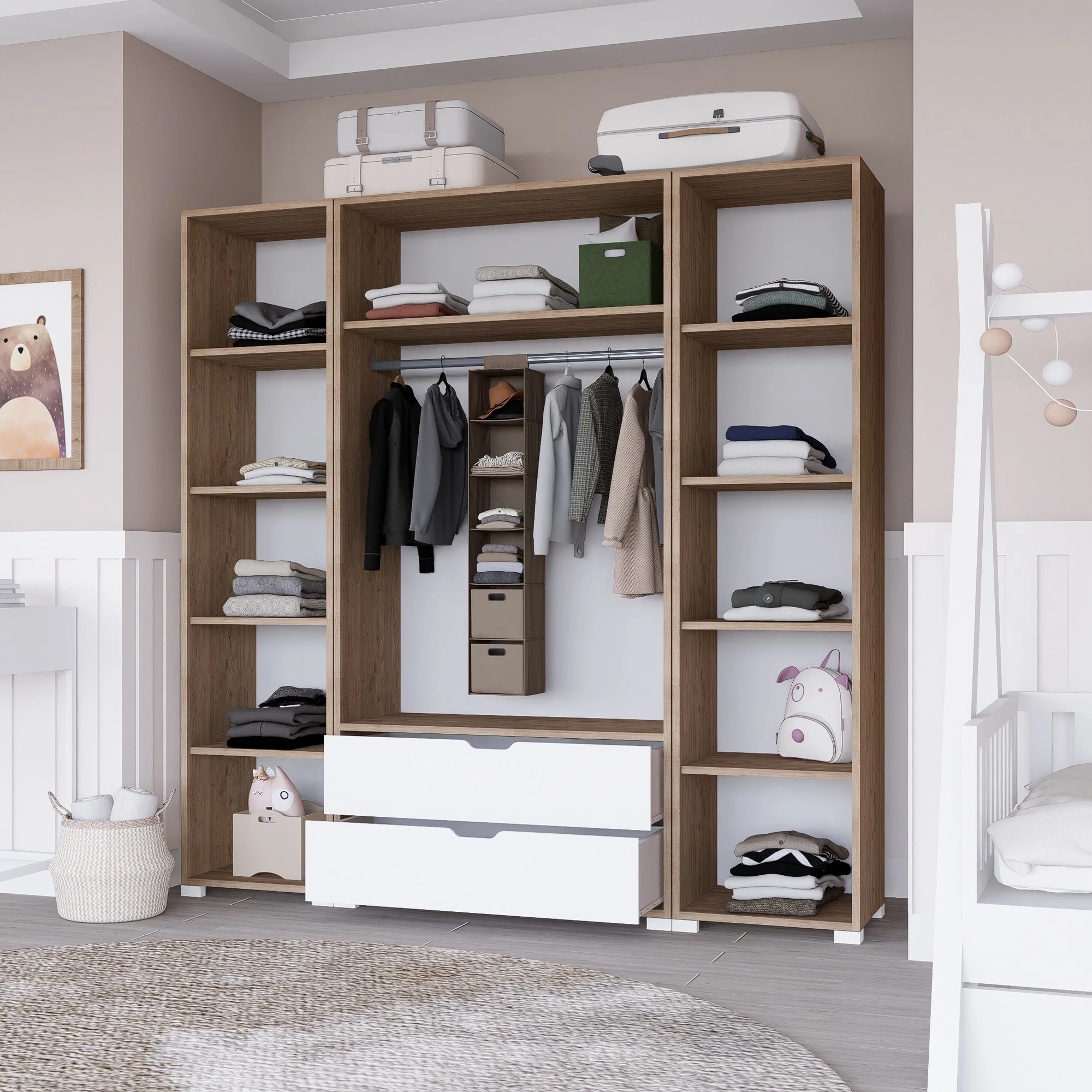 Dollap Hanah Home, Nisan 1600-024, ngjyrë arrë e çelët dhe e bardhë