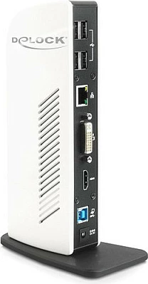 Docking station DeLOCK 87568, USB-A/USB-B, HDMI + DVI, Gigabit LAN, 7x USB, bardhë/zi
