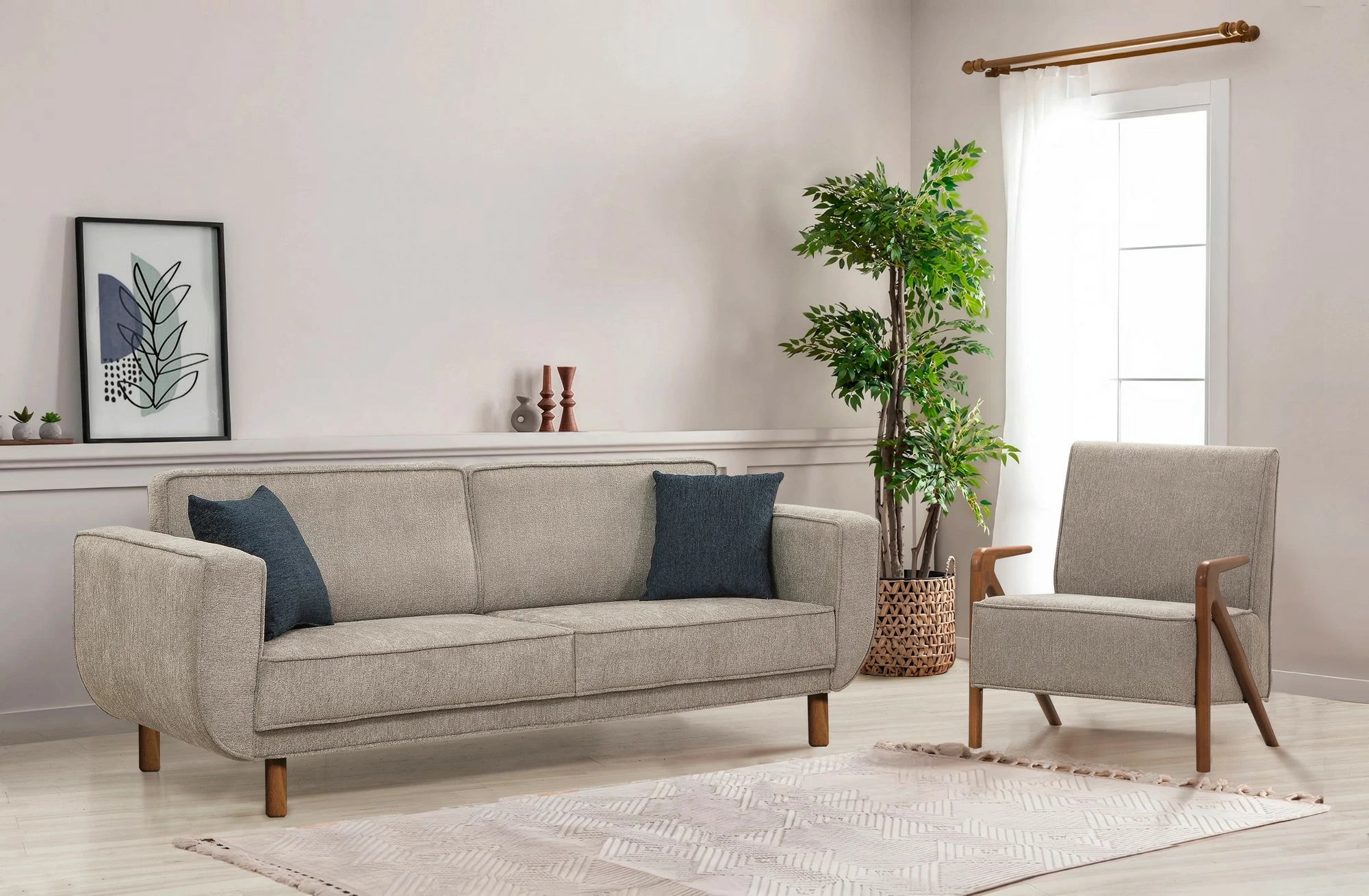 Set divan-krevat Atelier del Sofa, Larus Wood, arrë, gri