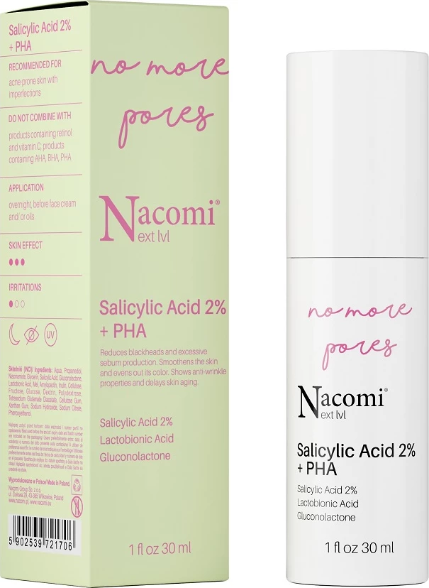 Serum fytyre Nacomi Next Level No More Pores, kundër papërsosmërive, për zvogëlim të poreve, 30ml