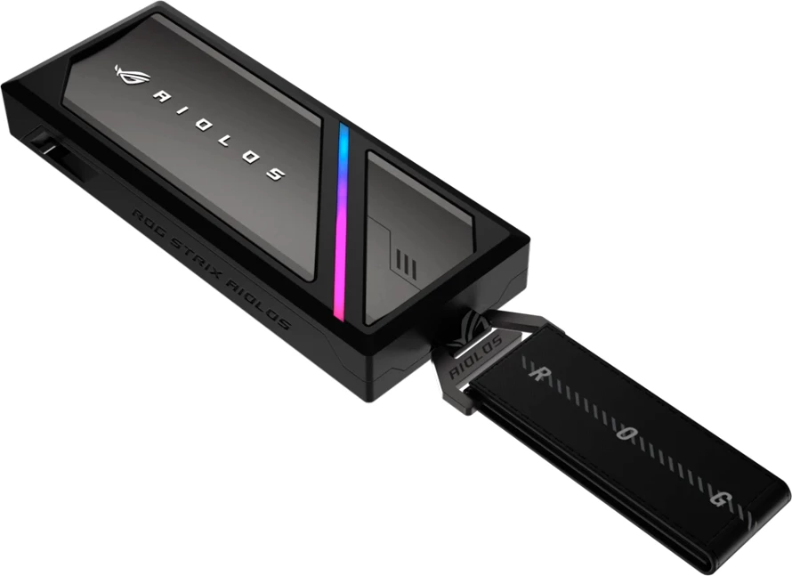 Kasë e jashtme për SSD M.2 ASUS ROG Strix Aiolos, USB-C 3.2 Gen 2x2 20Gbps, NVMe PCIe & SATA 2242/2260/2280, tool-free, ARGB, e zezë