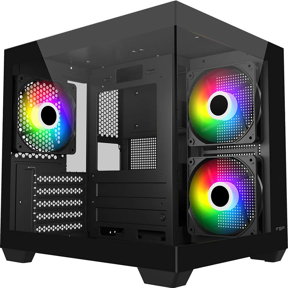 Kasë FSP S140-BA Mini Tower SFF, mATX/Mini-ITX, xham, ARGB, e zezë