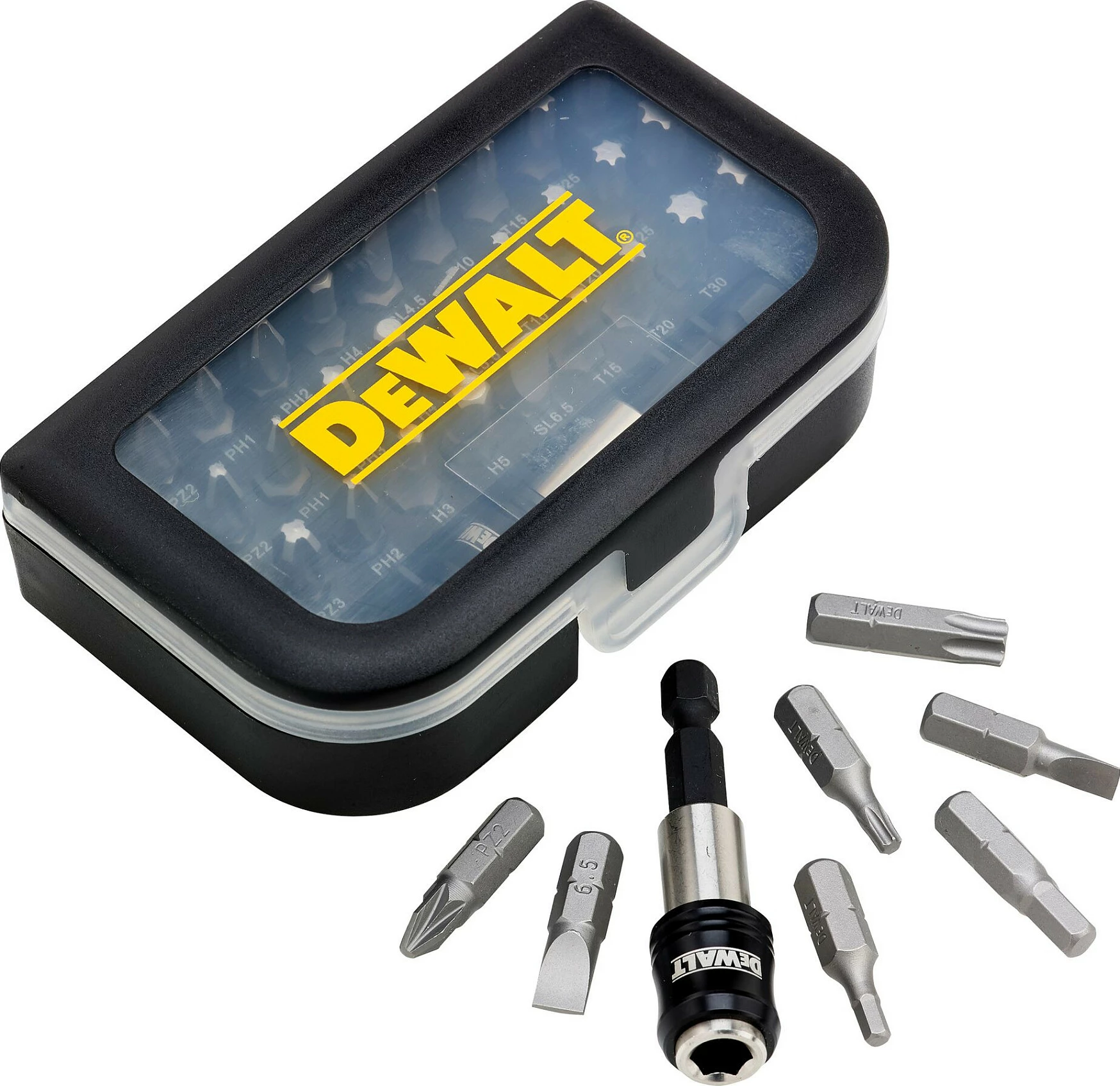 Set bitash DeWALT 31-copë, në kuti plastike, i zi