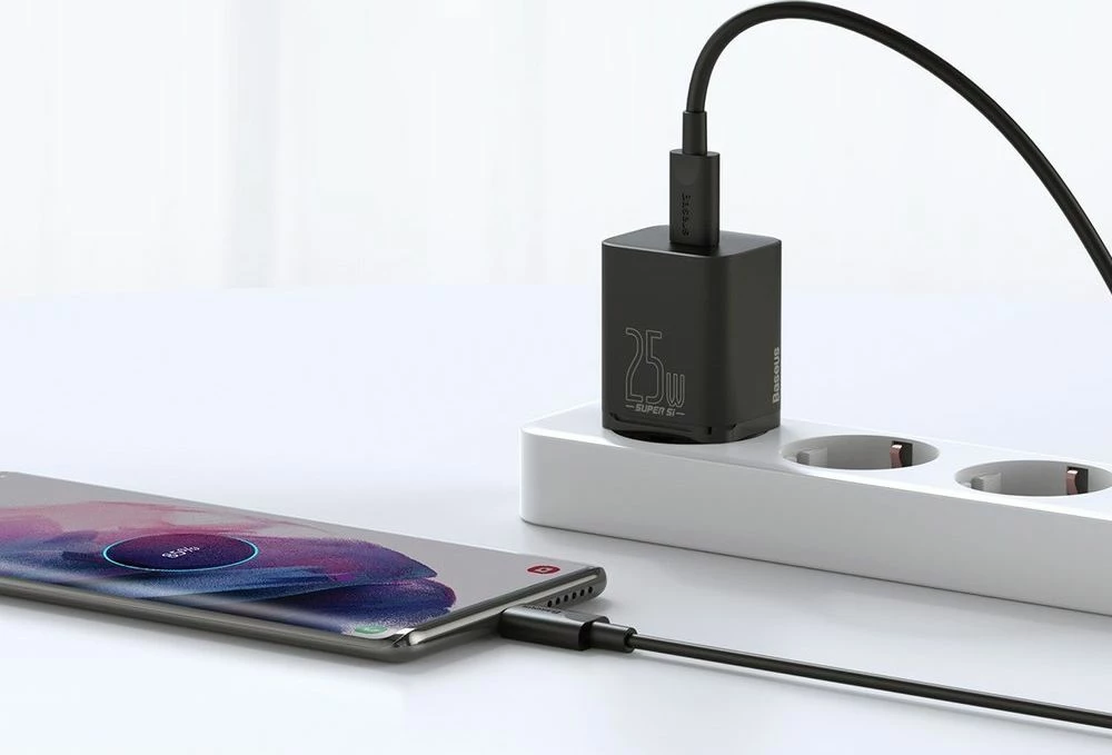 Karikues rrjeti Baseus Super Si TZCCSUP-L01 25W USB-C PD me kabllo USB-C në USB-C 1m, i zi