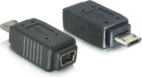 Adapter USB DeLOCK micro-B male në mini USB 5-pin female, i zi