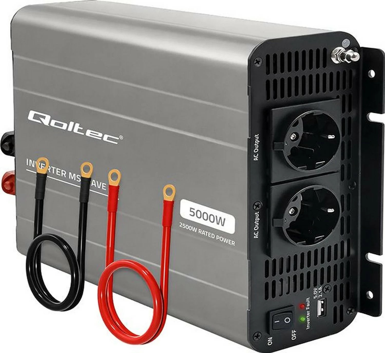 Inverter veture Qoltec MS Wave, 12V në 230V, 2500/5000W, USB, hiri