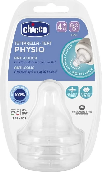 Cicë biberoni Chicco Physio Anti-Colic Fast Flow 4m+ 2 copë