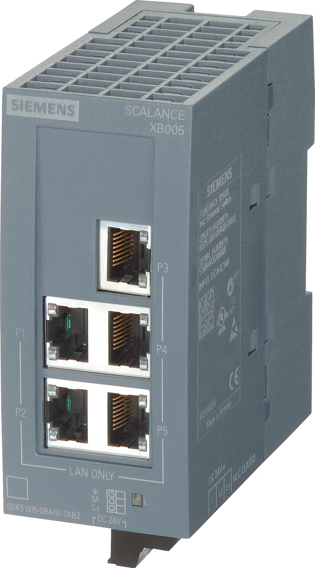 Switch industrial Ethernet Siemens SCALANCE XB005 6GK50050BA001AB2, 5x RJ-45 10/100, DIN shinë, IP20, gri