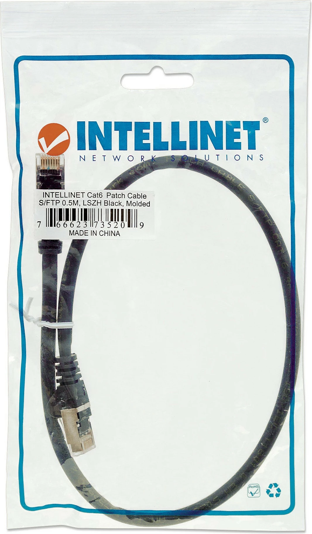 Kabllo rrjeti Intellinet Cat6 0.5m S/FTP RJ45, e zezë
