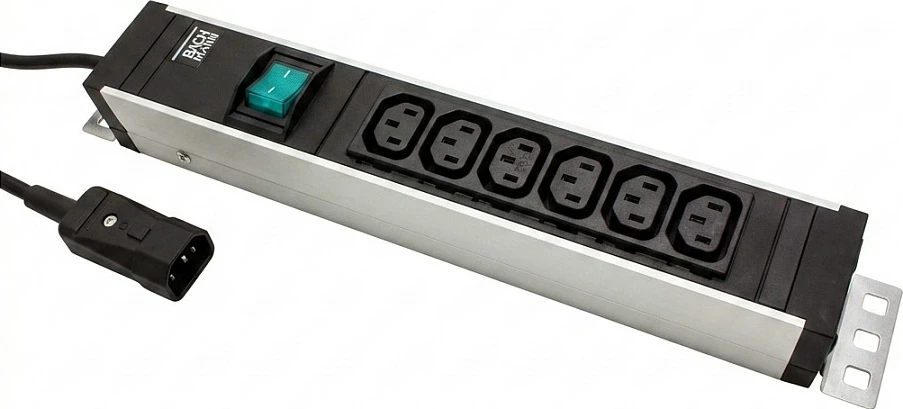 Zgjatues rryme/PDU Bachmann, 6x IEC C13, fiš IEC C14, me switch, argjend/zezë