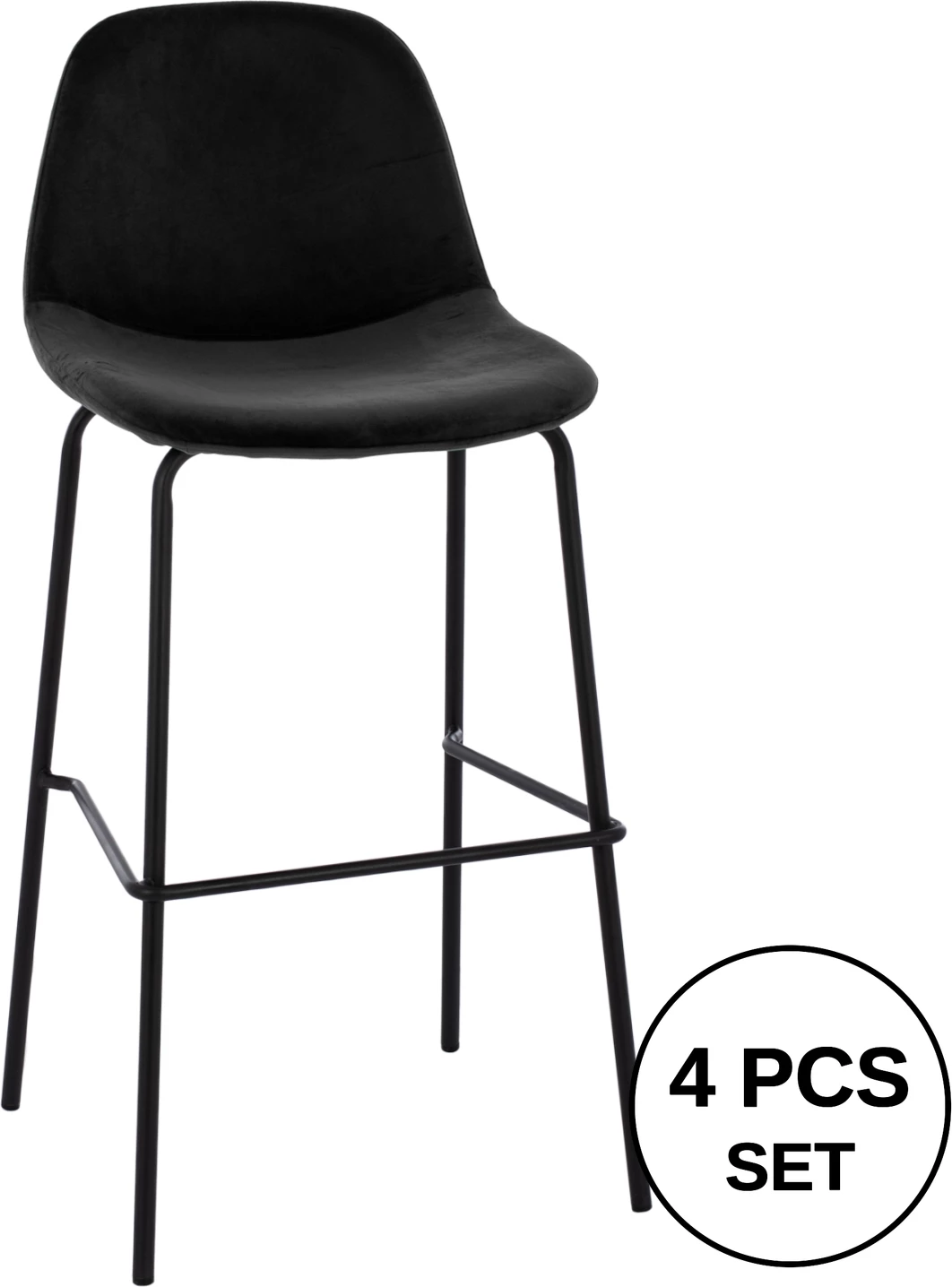 Karrige për bar VINCENT FH8579.14, kadife e zezë, kornizë metalike, 56.5x47x106 cm., set prej 4 copë