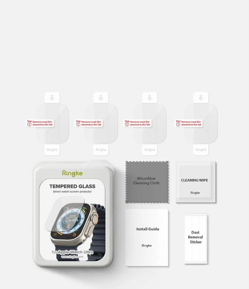 Xham i temperuar për Apple Watch Ultra 49mm, Ringke ID FC Glass, set 4 copë