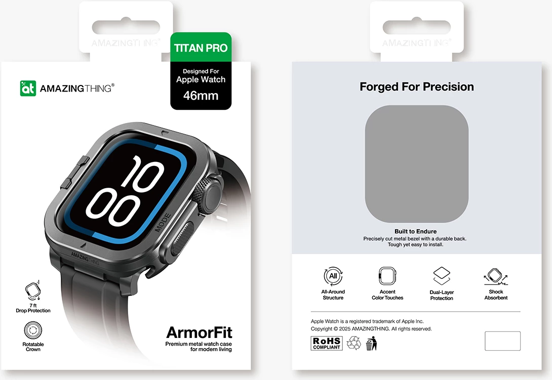 Mbështjellës metalik për Smartwatch, AmazingThing Titan Pro, për Apple Watch 11 46mm, alumin mat, i zi