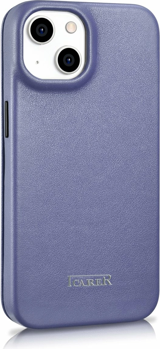 Mbështjellës lëkure iCarer CE Premium Folio për iPhone 14 Plus, MagSafe, Vjollcë e lehtë