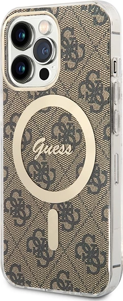 Set mbështjellës Guess GUBPP13LH4EACSW me karikues wireless për iPhone 13 Pro, 4G Print, kafe
