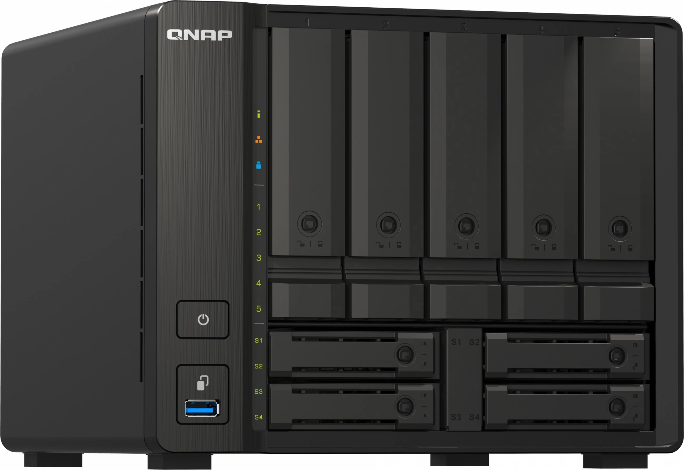 NAS QNAP, Ryzen V1500B, 32GB RAM, 9 vende disqe, e zezë