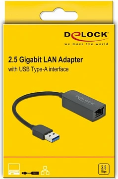 Adapter rrjeti DeLOCK USB-A në LAN 2.5 Gigabit, Realtek RTL8156, USB 3.2 Gen 1, 0.16 m, i zi