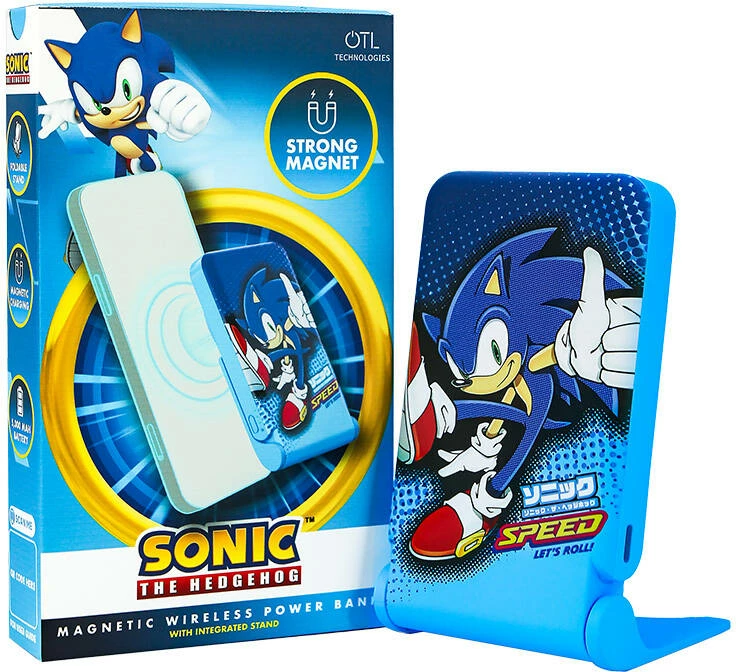 Powerbank magnetik OTL SH1195 Sonic The Hedgehog, 5000 mAh, USB-C 15W, kaltër, me mbajtëse