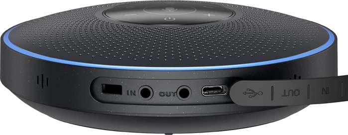 Altoparlant konferencash EMEET OfficeCore M2, wireless, 4 mikrofonë 360°, USB-C/Bluetooth/AUX, 2600mAh, i zi, me adapter USB A200 + kabllo + çantë