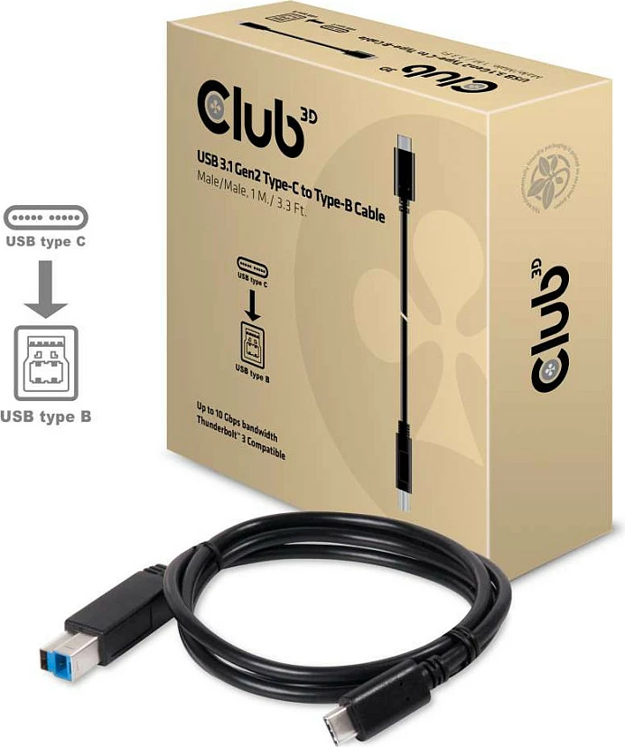 Kabllo USB-C në USB-B Club3D 1m, e zezë