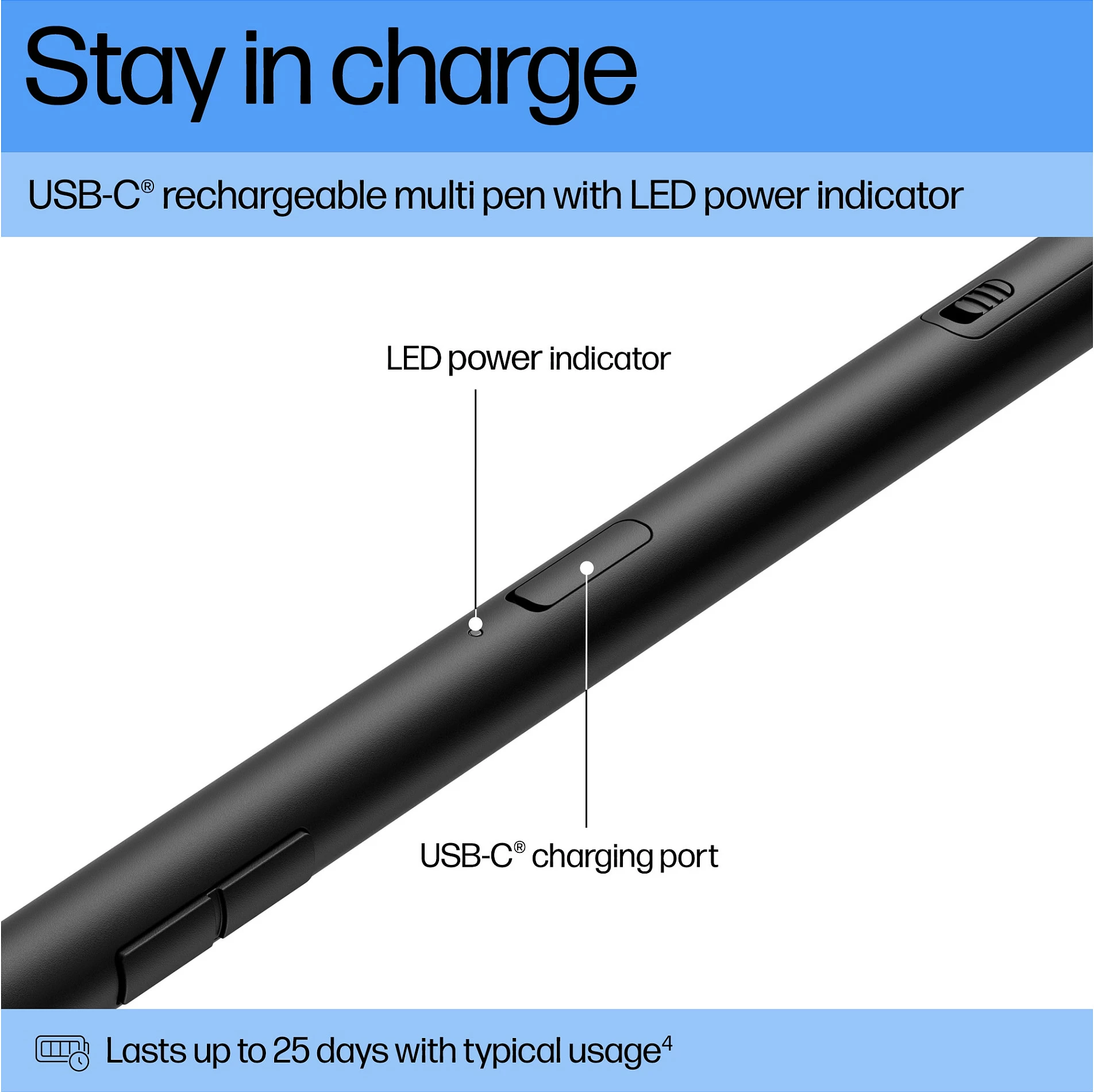 Stilolaps digjital HP 705 Rechargeable Multi Pen, Li-Ion i integrum, për laptop, i zi