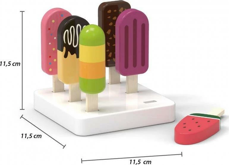 Set lodër akullore druri Viga Toys, 6 copë me bazë, shumëngjyrëshe