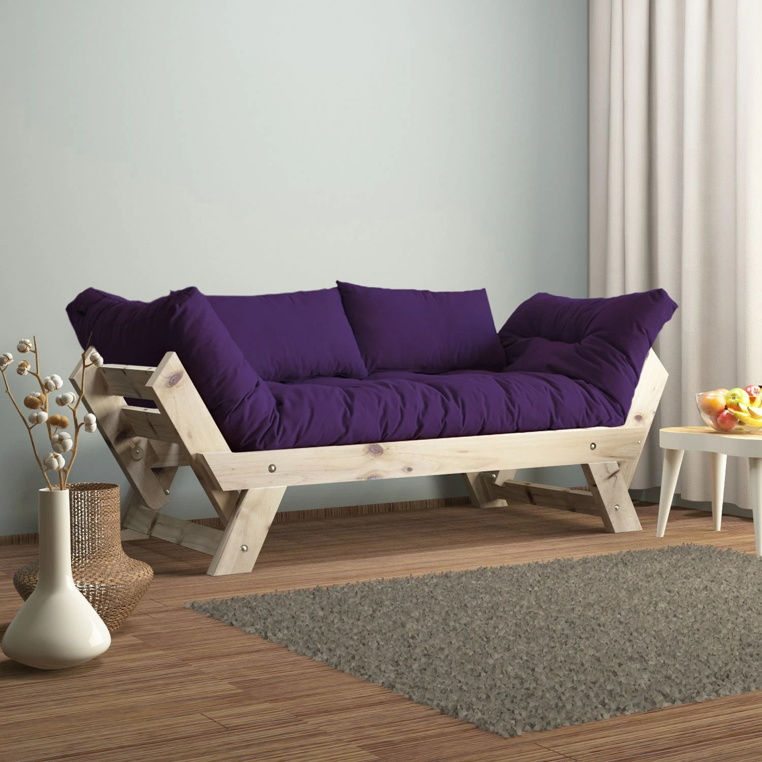 Divan kopshti dy vendësh, ngjyrë natyrale dhe e purpurt, Skye Decor, CPT8124-210