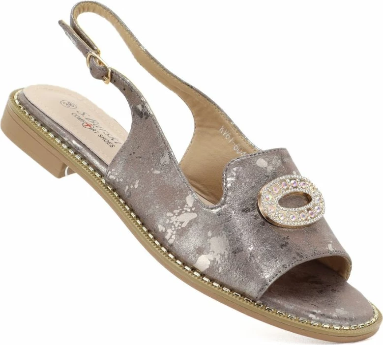 Sandale të sheshta femra S.Barski 61-6040, me dekor pewter