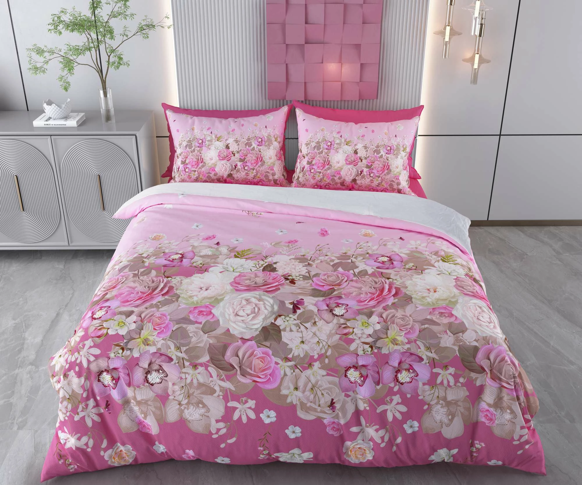 Set mbulesë për jorgan king Melinda, rozë, e bardhë, kafe, L'Essentiel Linge de Maison