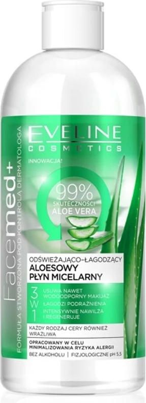 Ujë micelar për femra Eveline Cosmetics Facemed+ 3n1 Refreshing and Soothing Aloe, 400ml
