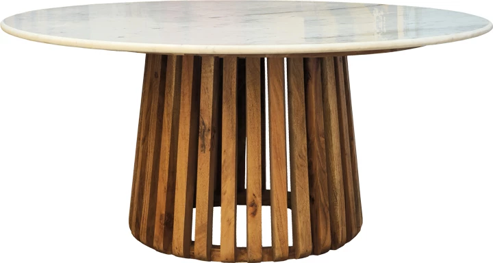 Tavolinë kafeje Mable Inart, dru akacie, ngjyrë natyrale, sipërfaqe mermeri, D100x45cm