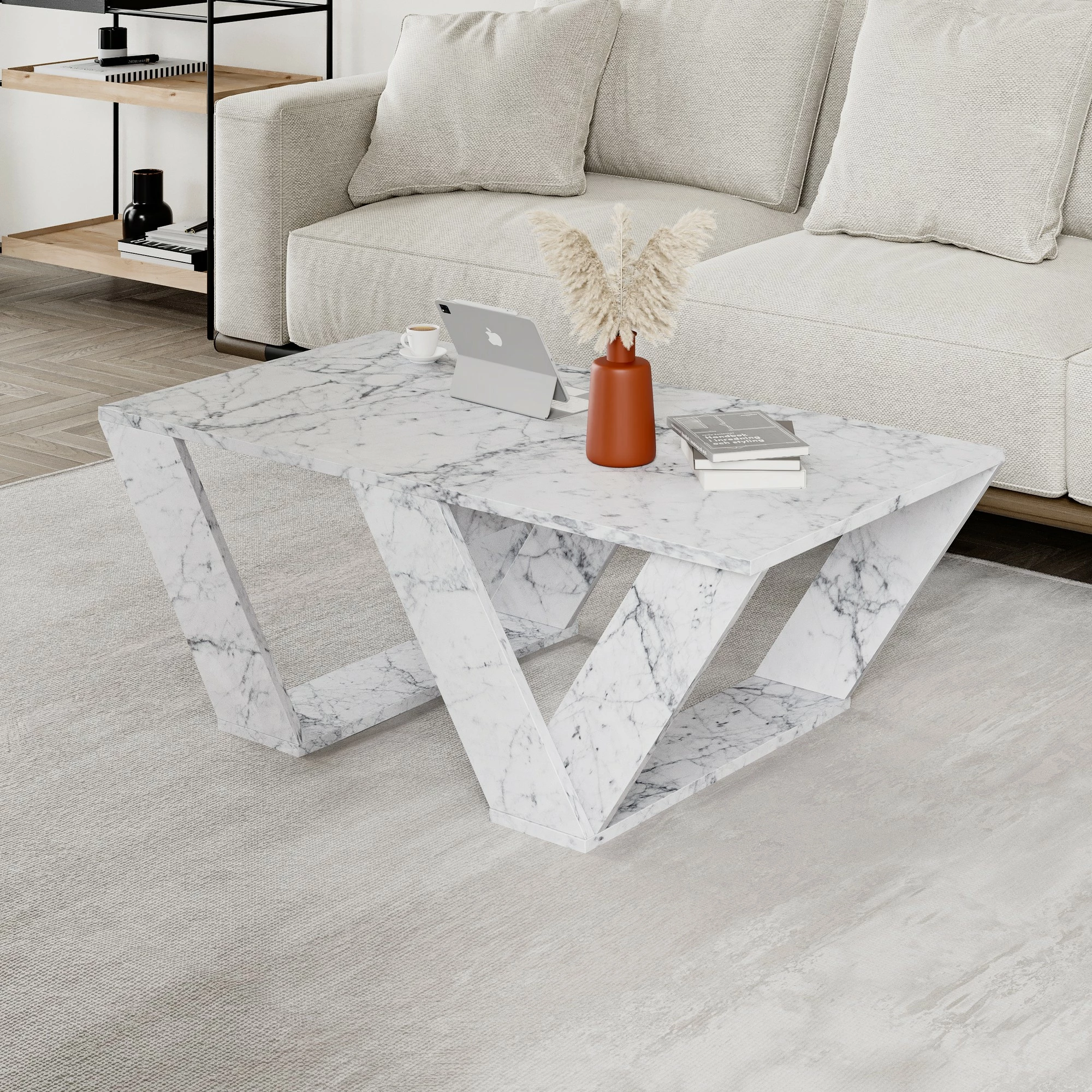 Tavolinë kafeje Skye Decor, ngjyrë mermeri Carrara