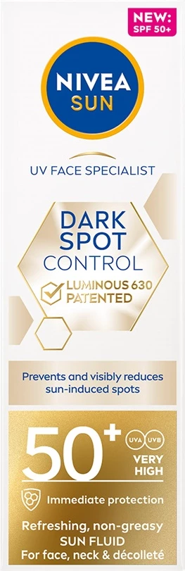 Fluid mbrojtës nga dielli për fytyrë Nivea Sun Spot Control Luminous 630 Refreshing SPF50+ për femra 40ml