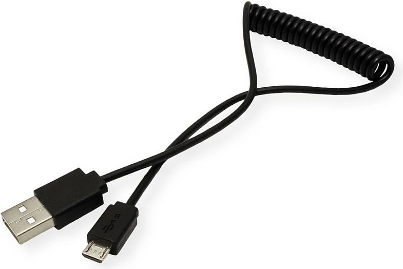 Kabllo USB ROLINE USB 2.0 A në Micro-USB B, 1 m, spirale, e zezë