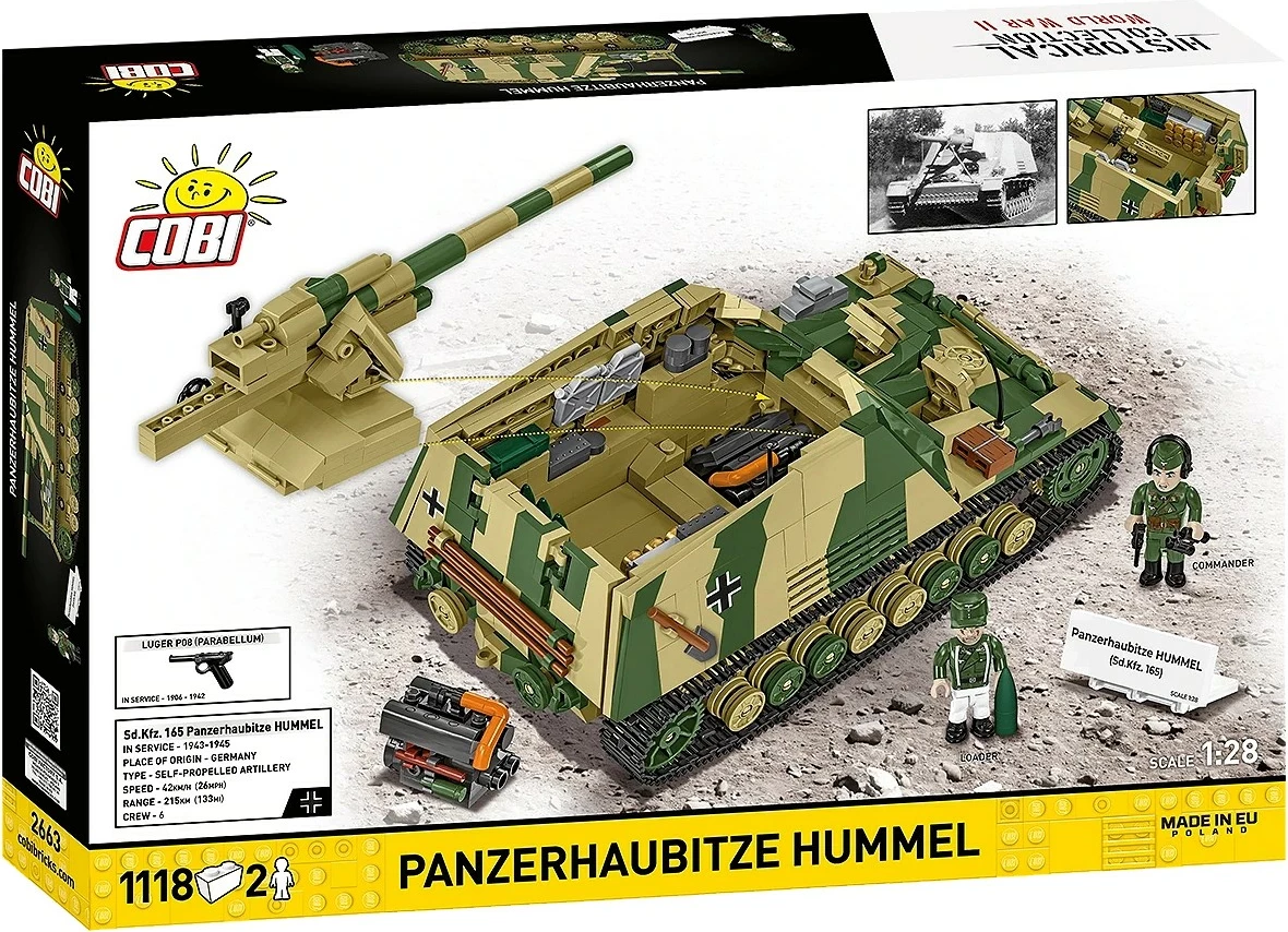 Set blloqesh ndërtimi, Cobi, Panzerhaubitze Hummel COBI-2663, 1118 pjesë, shkallë 1:28, me 2 figura